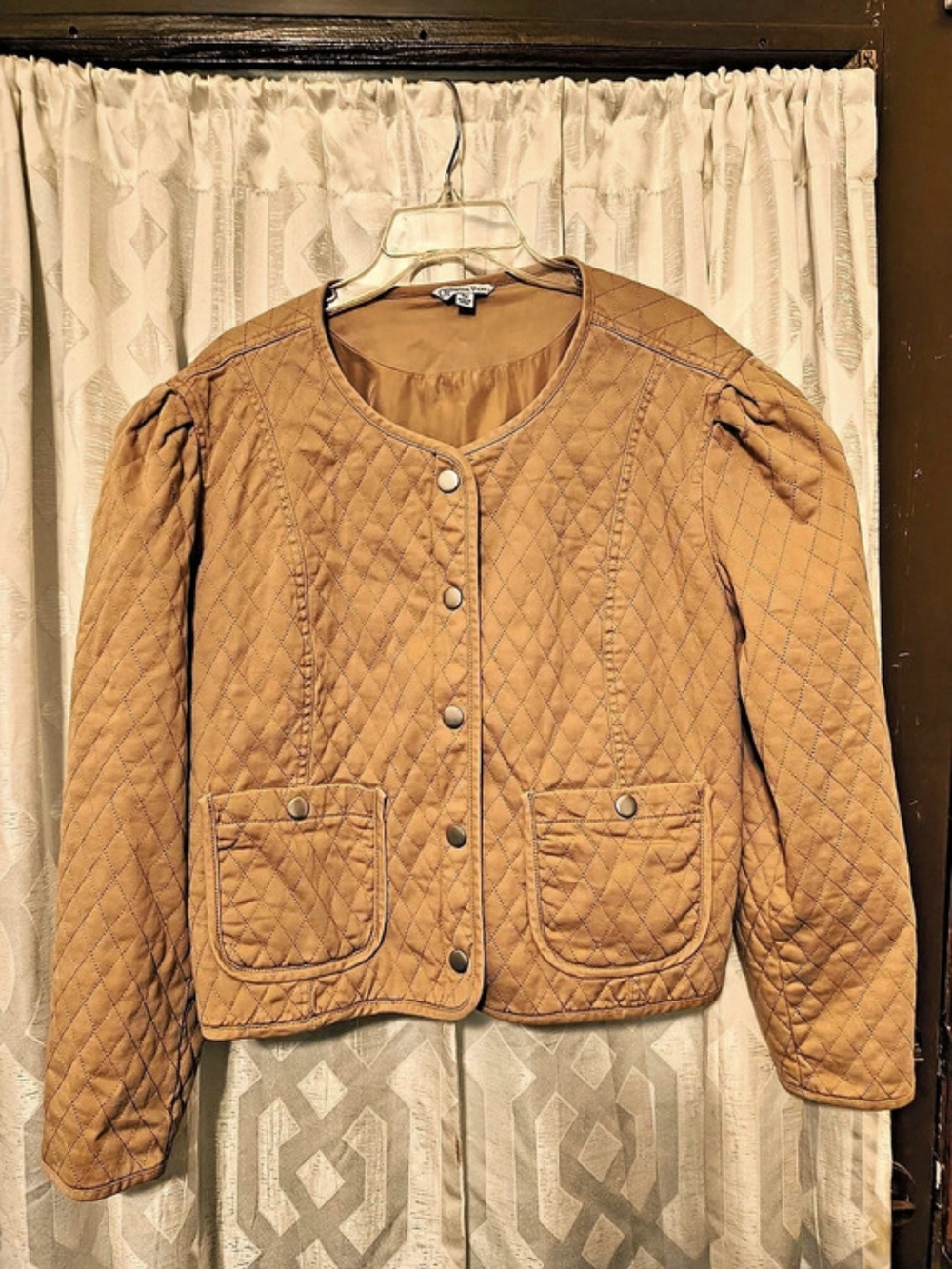 Ophelia Roe Women’s 3X Tan Quilted Snap Front Cardigan Jacket Puff Shoulder